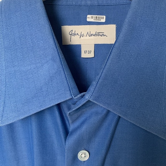 John W. Nordstrom Blue Herringbone Pattern Dress Shirt, Size 17-37 - Picture 2 of 12